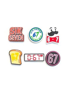 SIX-SEVEN SHOE CHARM COLLECTION (Pack of 6) Fits Both Shoelaces and Clogs